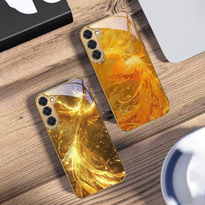 The golden red phoenix For Samsung Galaxy S20 FE S21 S22 S23 Plus S24 Ultra 25Ultra S21+ S9+ S22Plus Golden glass phone case