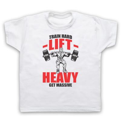 Train Hard Lift Heavy Get Massive Bodybuilding Slogan Kids Childs T-Shirt