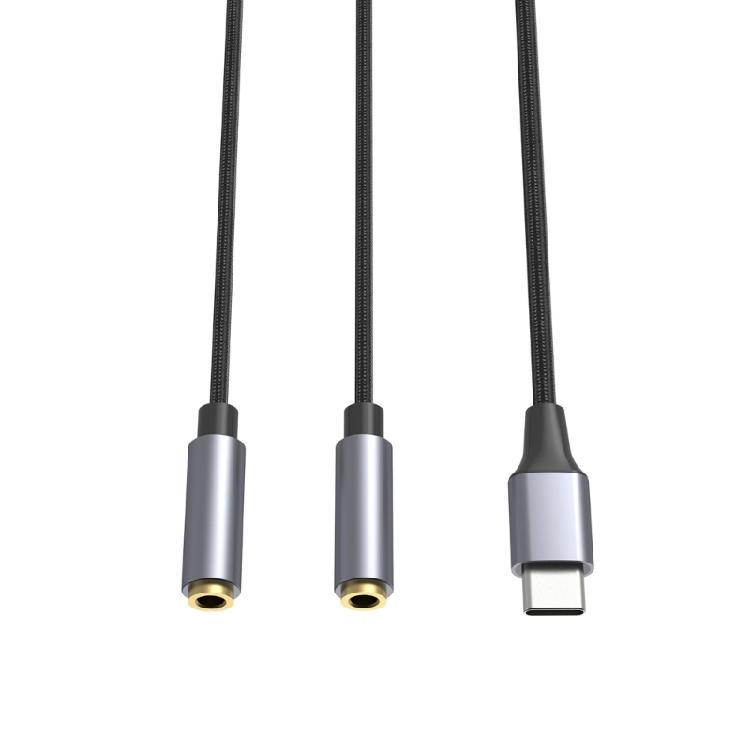 TypeC to 3.5mm Headphones Mic Splitters Adapters for Double-Plug Gamings Headsets