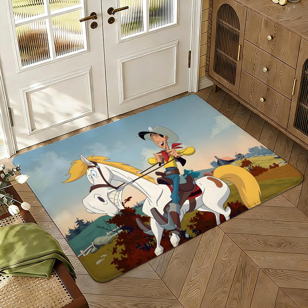 Comic Lucky L-Luke Floor Mat Soft Thickened Absorbent Non-Slip Bedroom Living Room Door Mat Home Decor Flannel Rugs