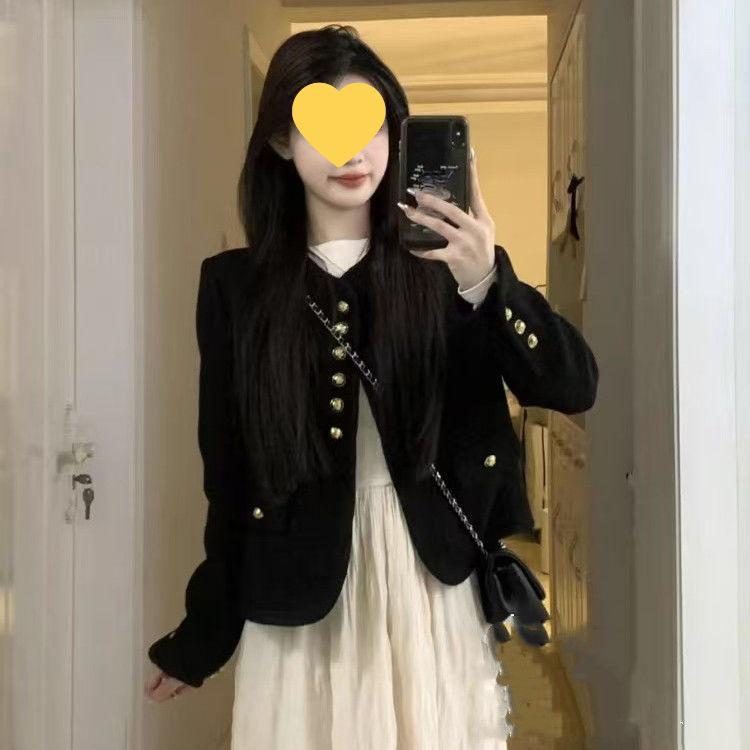 Женская миниатюрная французская классическая черная куртка - Элегантный универсальный стиль для весны/осени Medium чёрный