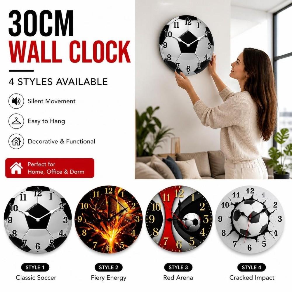 Silent Football-Themed Wooden Clock Solid Wood Soccer Quartz Clock Round Wall Clock  Kitchen