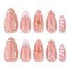 24pcs New Pink French Crocodile Pattern Manicure Removable Nail Sheet Glitter Powder Three-dimensional Flower Fake Nail Hot Stamping Wear Nail