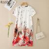 ZANZEA Women Casual Round Neck Short Sleeve Summer Floral Dress