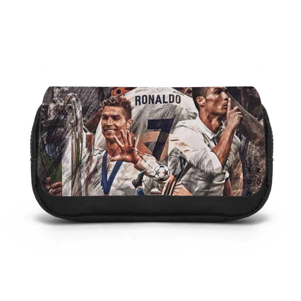 Trousse cu strat dublu CR Ronaldo pentru băieți, fete și studenți, geantă pentru pixuri, star de fotbal, capacitate mare, geantă organizator pentru rechizite