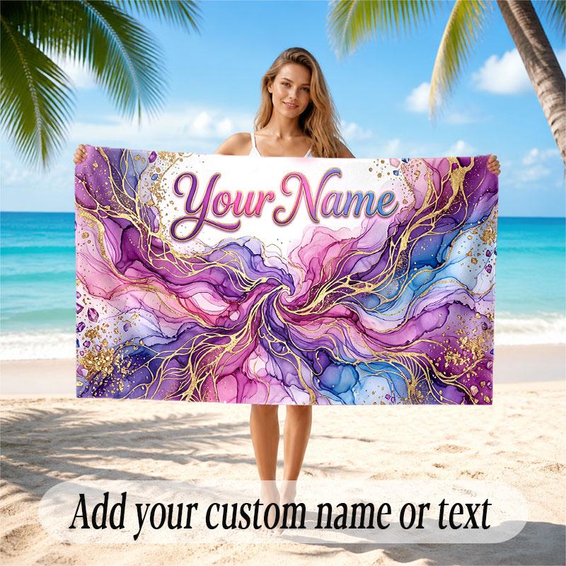 Abstract Geometric Theme Soft Beach Towel Personalized Custom Name Text Towel Portable for Beach Pool Travel