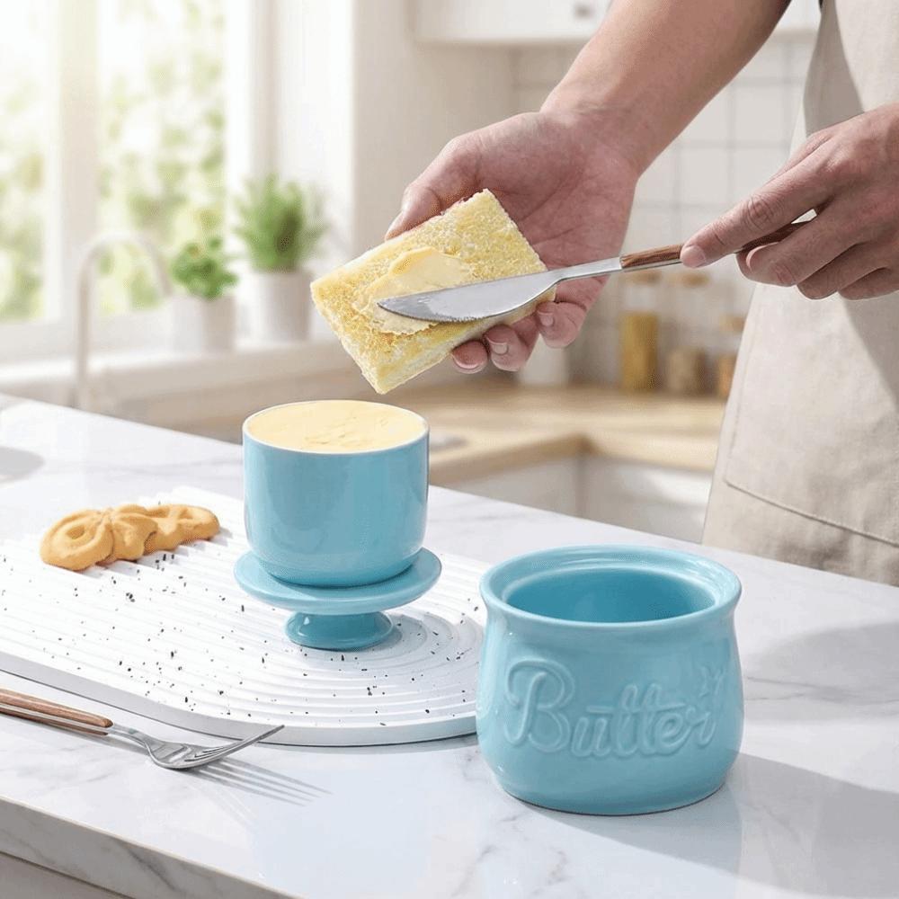Airtight French Butter Dish Keep Fresh Cheese Storage Box Ceramic Butter Crock  Countertop