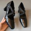 Comfortable Cross-tied Chunky Heel Pumps Women Elegant Square Toe Shallow Mouth Sandals Fashion Office Brand Shoes Tacones Mujer