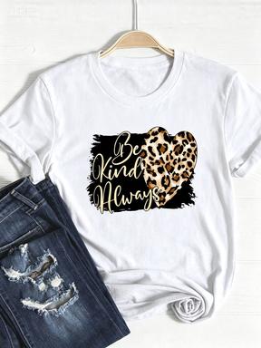 Tee Basic Clothing Women Clothes Print T Shirt Leopard Love Heart Trend Cute Summer Top Fashion Short Sleeve Graphic Tshirt