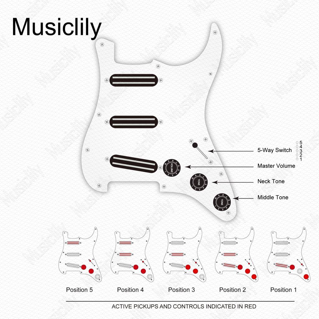 Musiclily SSS Golpeador Pre-cableado Alnico 5 Humbucker Tamaño Simple para Guitarra Eléctrica Strat 4P Perla Blanca Envejecida Pro-SE ST-DPHA