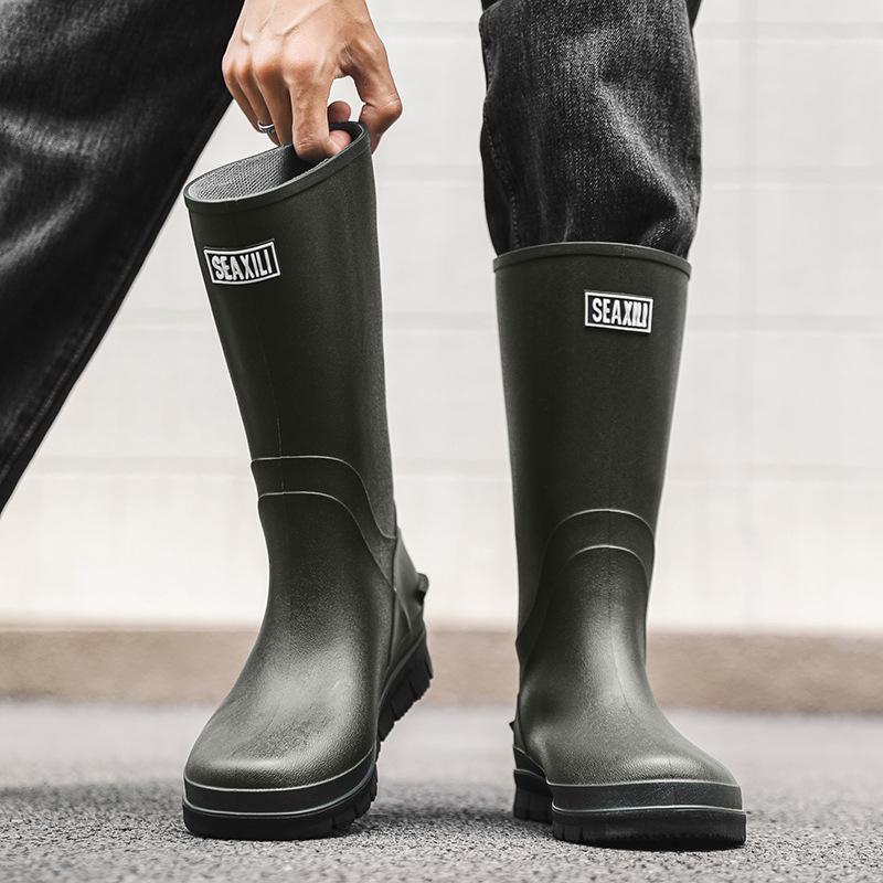 

Bundle mouth high tube men s rain shoes non-slip waterproof fashion rain boots outdoor rubber shoes for long tube thick-soled fishing water boots men 44 армия зеленый