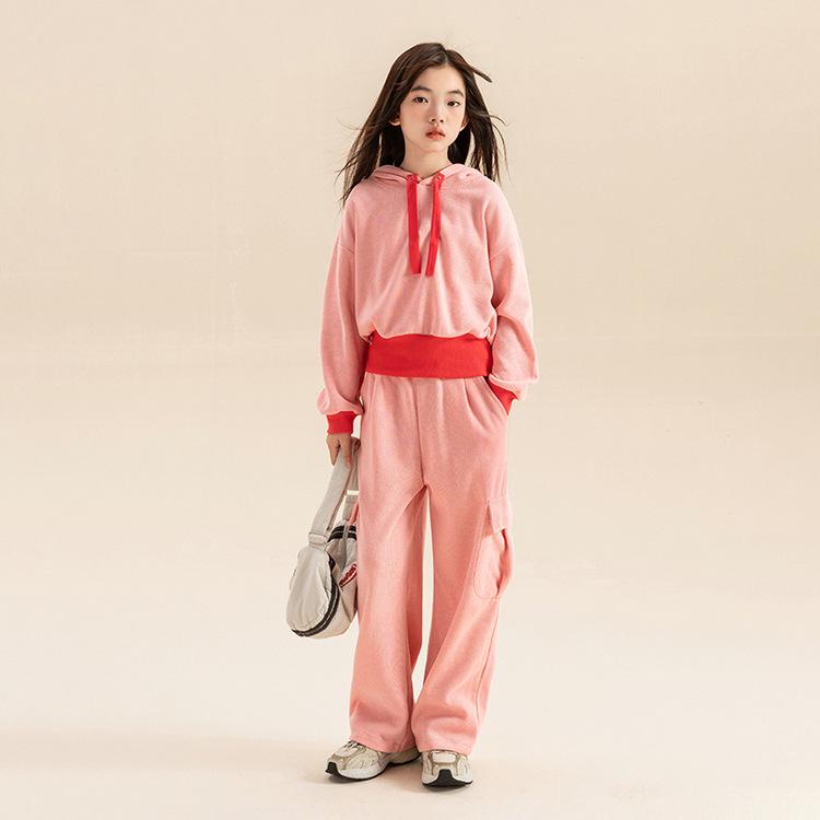 

Весенний спортивный костюм 2025 для девочек-подростков - Наряд из двух частей 120cm розовый