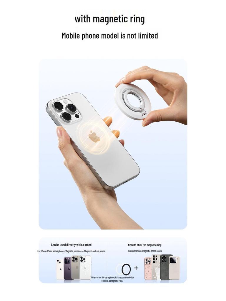 Magnetic 360° Rotating Dual-Sided Phone Holder with Folding Ring Support