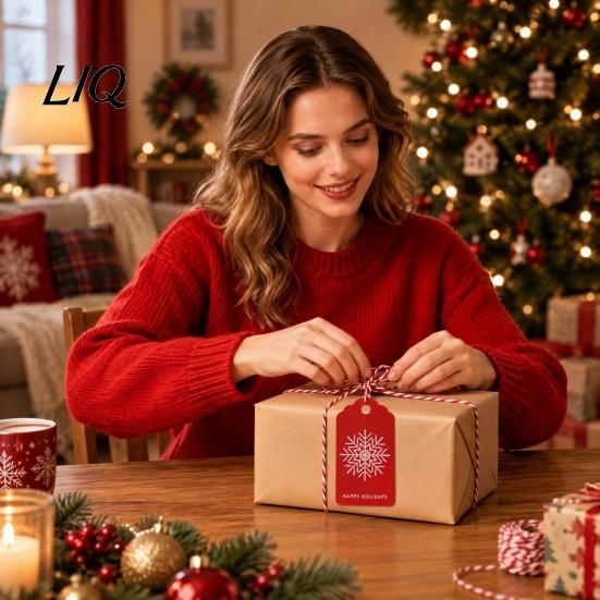 DIY Gift Tags for Christmas 48 Pcs Merry Paper with Rope, Vintage Seasonal Festive Goodie Bags Hanging Labels Wrapping, Crafts, Holiday Party