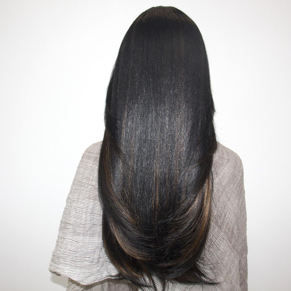 

Ladies fashionable long straight hair multi-layered black wig