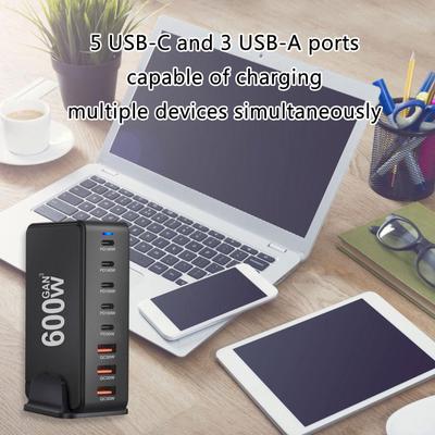 600W Desktop GaN Chargers USB C USB A Charging Station Desktop Mutliport for Fast Chargers Laptop Power Adapter