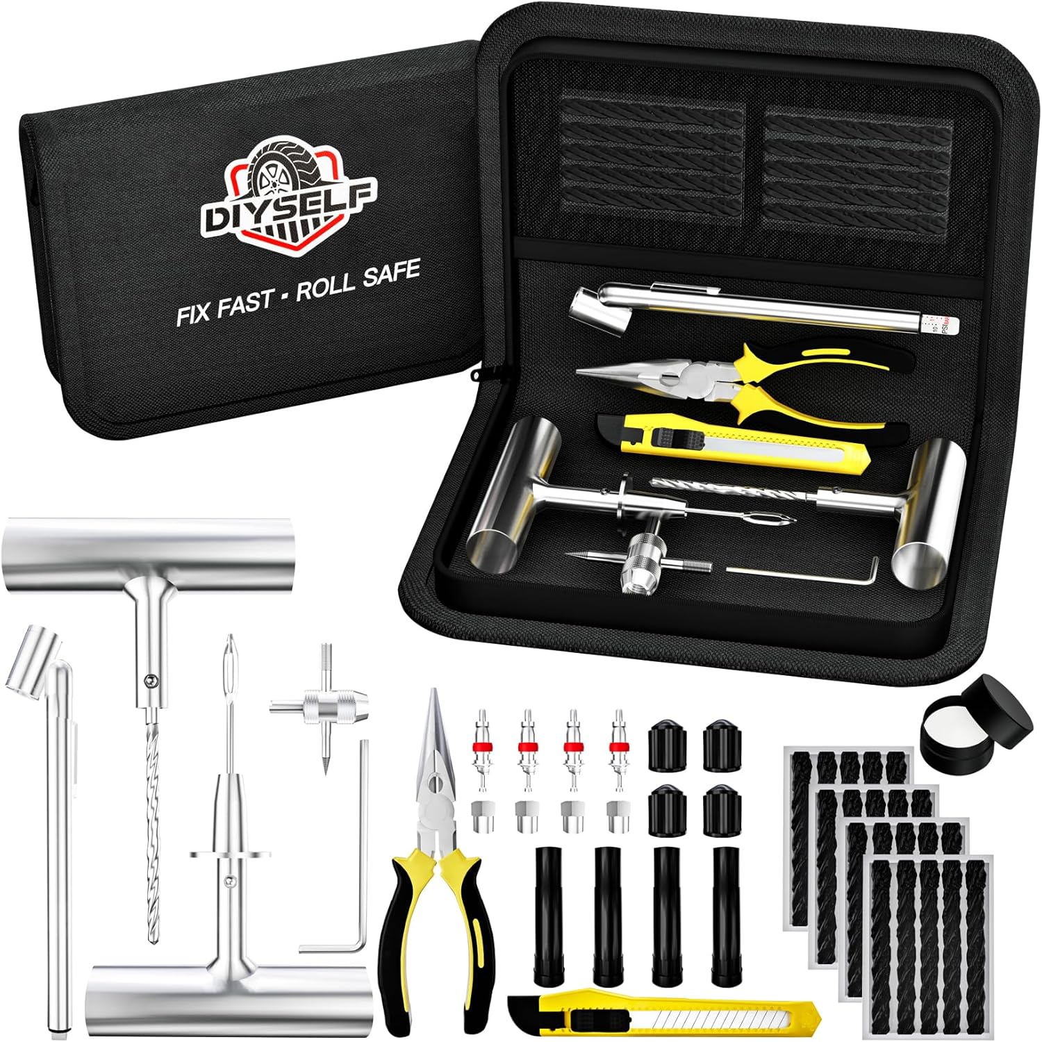 DIYSELF 45PCS Tire Repair Kit, Tire Plug Kit, Tire Patch Kit Heavy Duty, Flat Tire Plug Repair Kit, Tire Puncture Repair Kit For Vehicles, Car,