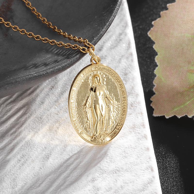 Klassischer katholischer Silberfarbener Anhänger aus Metall mit Jungfrau Maria-Medaille, religiöser Stil, Gebetsamulett-Schmuck