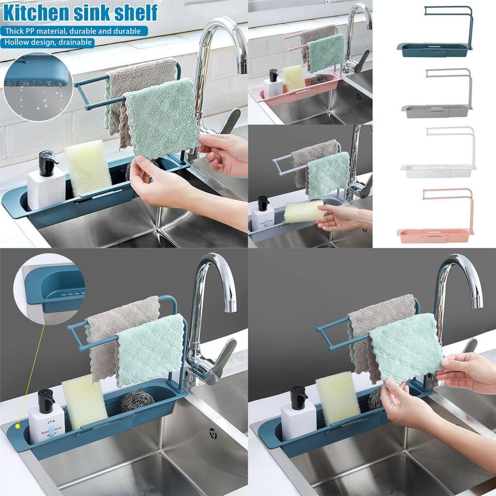 Expandable Telescopic Sink Rack Holder With Adjustable Storage For Kitchen Essentials
