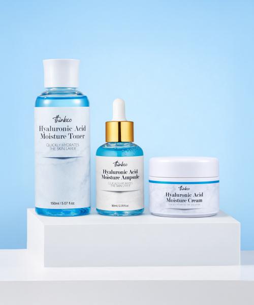 

THINGKO Hyaluronic Acid Hydrating Toner, Ampoule & Cream Skincare 3-Piece Set NONE