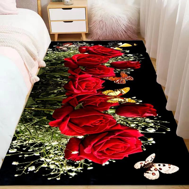 Ins Style Beautiful Flowers Carpet Living Room Sofa Bedroom Study Kitchen Entrance Door Mat Non-slip Light Luxury Home Decor Rug