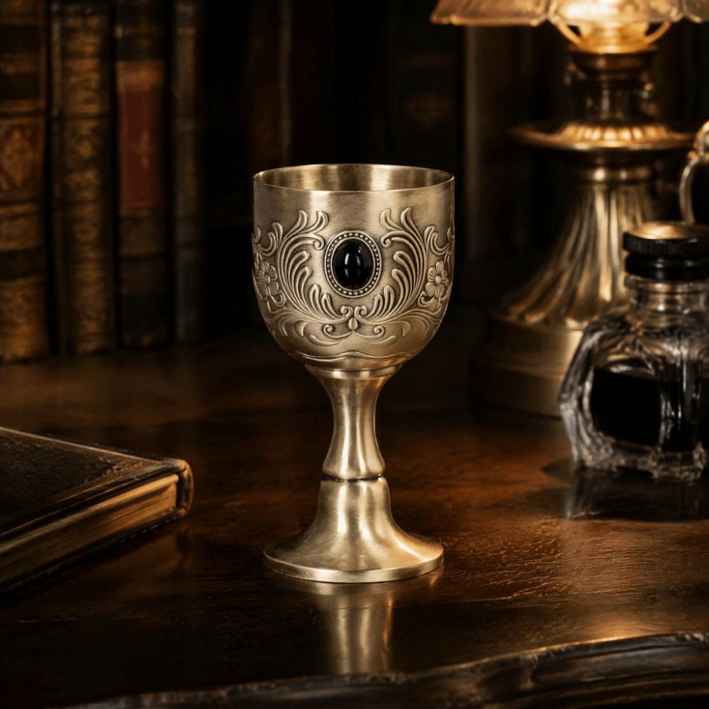 Inlaid Gemstone Bronze Goblet Flower Engraving Liqueur Cup Elegant Decorative Wine Cup  Bar