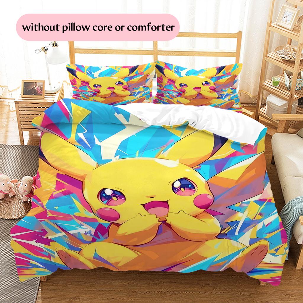Pikachu Pattern Bedding Home Decoration Birthday Gift (1 * duvet cover + 2 * pillowcase, without core)