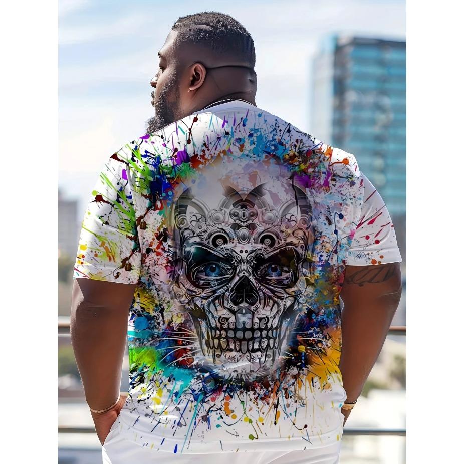 Men's 3D Skull Print T-Shirt Casual Short Sleeve Summer Tee Graphic Design Comfortable Polyester Outdoor Sports & Fitness, Skull T Shirt