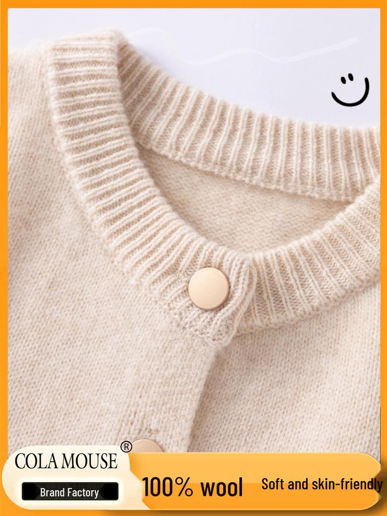 Neuer Unisex Kinder Strickcardigan aus dicker Wolle - Einfarbig, Bequemer Flachstrickpullover für Herbst & Winter