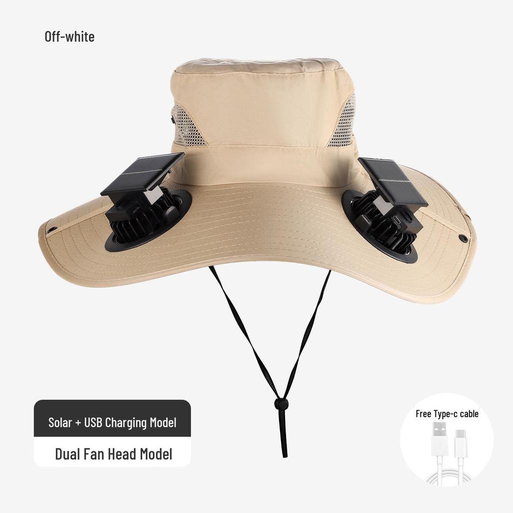Solar-Powered Wide Brim Fisherman Hat with Fan for Sun Protection, Rechargeable and Portable for Outdoor Travel