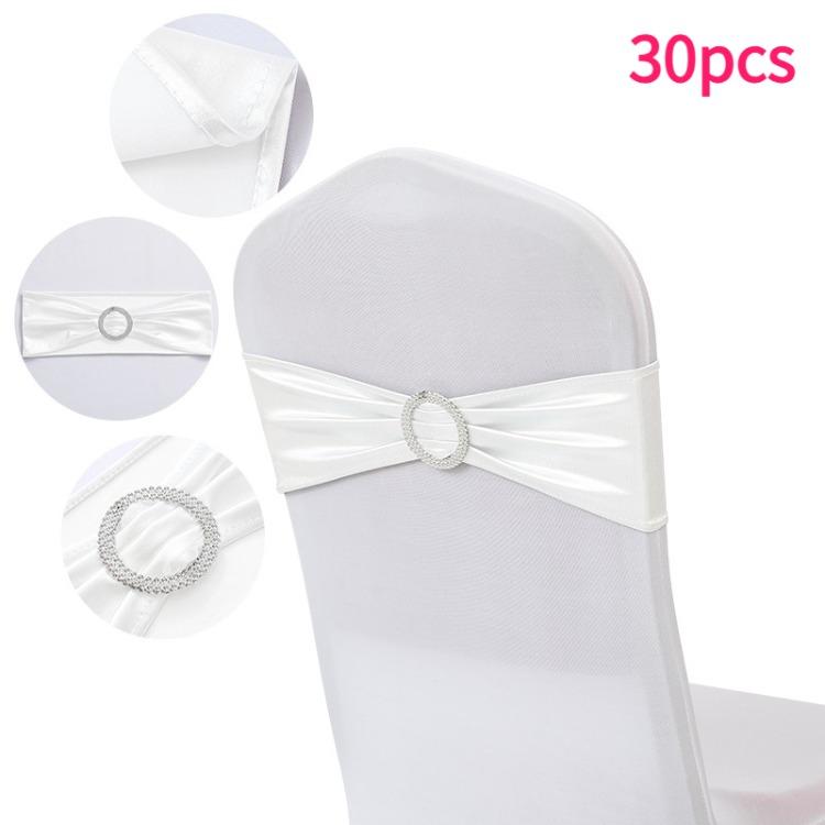 30pcs Elegant Golden Bow Chair Belts Elastic Bow Ribbon Chairs Back Decoration Gold Foil Tie Neatly Sewn Edges Sparkling Buckle
