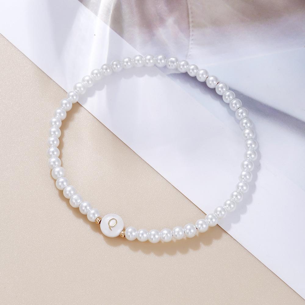 26 Alphabet Letter Shell Charm Artificial Pearl Bracelets Women Girl Charming Simulated Pearl Beads Wristband Bracelets Jewelry