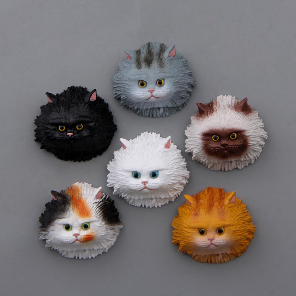 Cute Cat Head Magnetic Refrigerator Stickers - 6 Warm Colors, Japanese/Korean Inspired, Iron-Absorbing Magnets