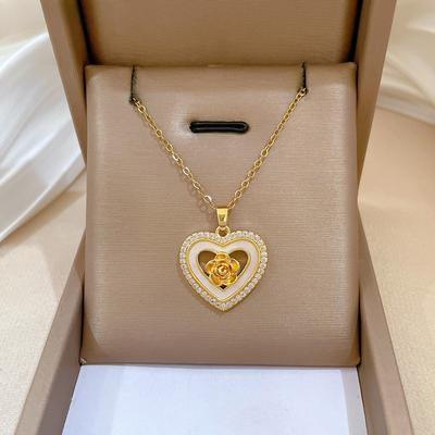 Stainless Steel Chain Necklaces for Women Love Heart Shell Zircon Rose Flower Pendant Necklace Romantic Sweet Jewelry Gifts