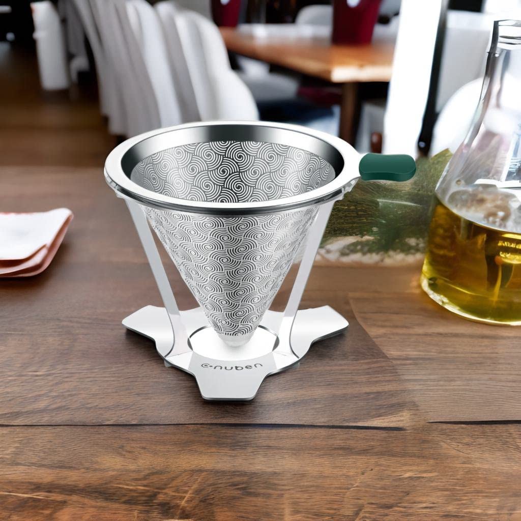 Cnuben Coffee Dripper [V60 Design] Snap-on Stainless Steel Filter, Double-Layer Paperless Filter, V60, 1-2 Cups