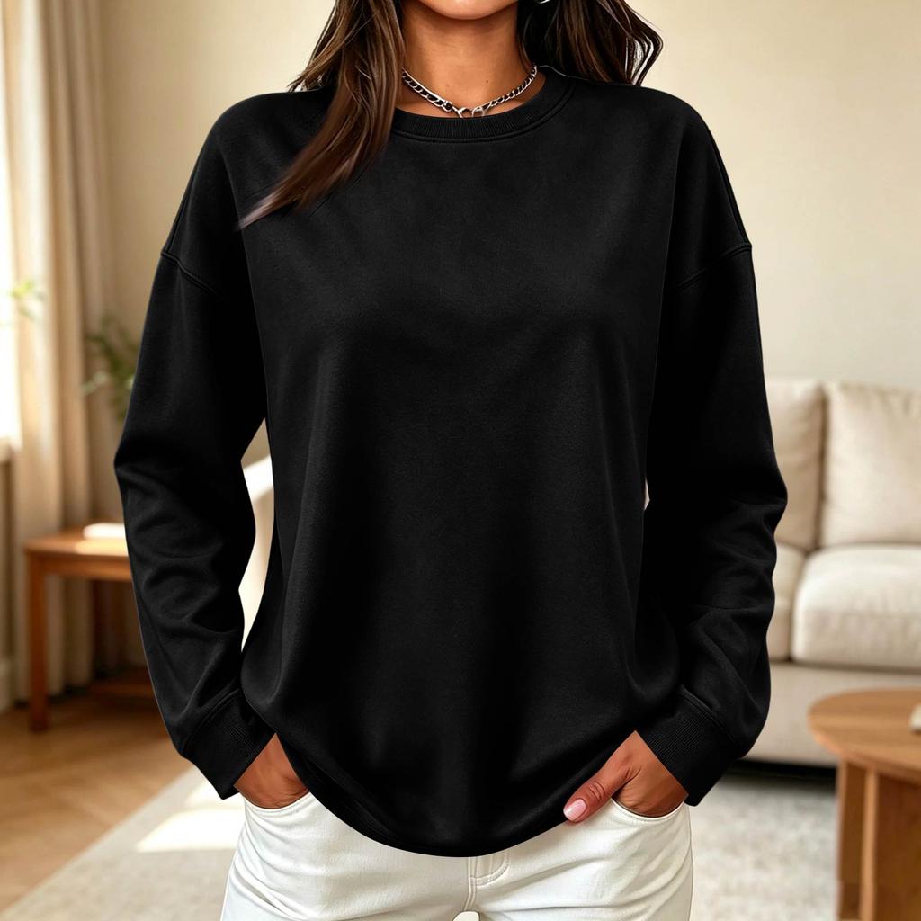Damen Oversized Pullover mit Rundhalsausschnitt Lockerer Schnitt Lässiges Pulloveroberteil für Frühling und Herbst