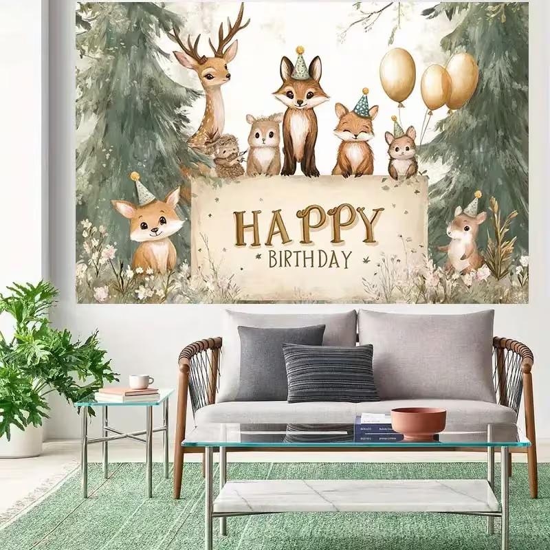 2D Forest Animal Photography Backdrop for Baby Shower Birthday Party