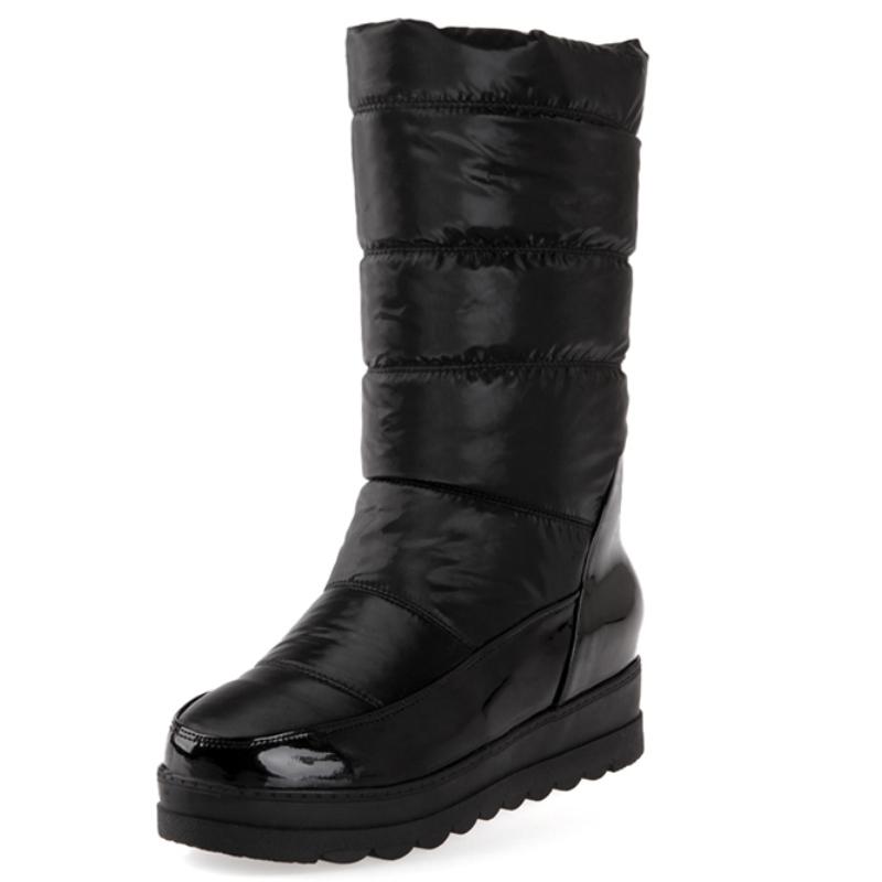 White Women's Winter Snow Boots 2024 Black Red Warm Fur Plush Mid-calf Boot Wedge Low Heels Fashion Long Shoes Girls Waterproof