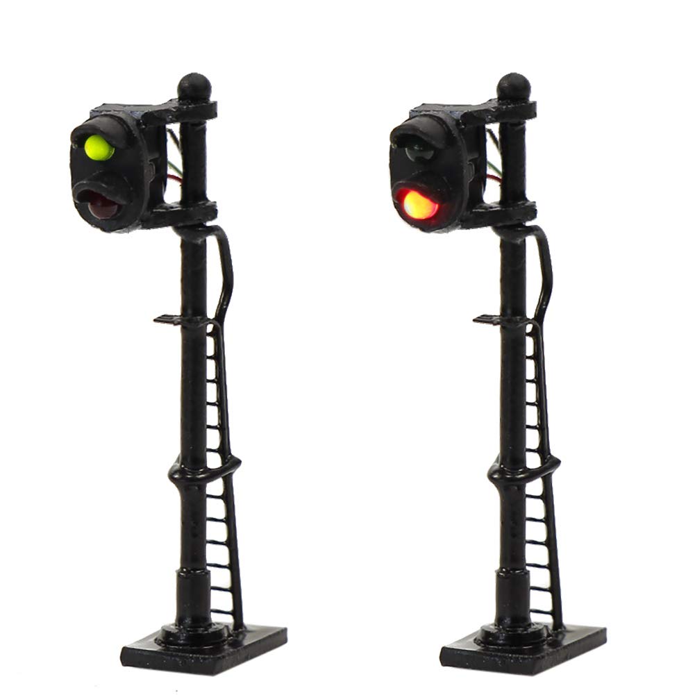 Traffic Signal Lights, 2-Light Type, Black Metal Light Post, 3-Pack, 1/150 Scale, for Railway Models, Building Models, Dioramas, Education, DIY