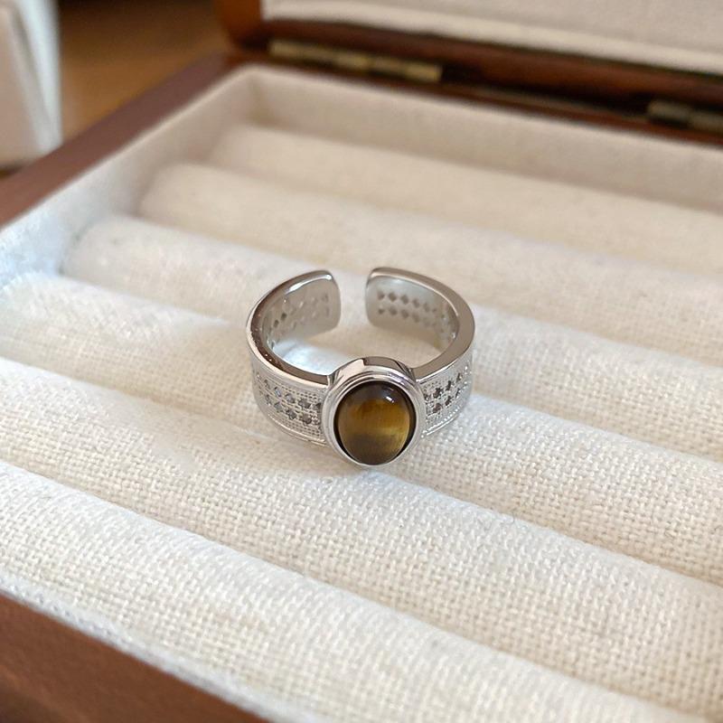Medieval Vintage Zircon Texture Open Ring Niche High-end Index Finger Ring Light Luxury Personality Temperament Jewelry