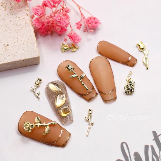 Yousheng 10Pcs Nail Decorations Creative Shape Vibrant Color Rust-proof Stunning Visual Effect Multipurpose Decorative Alloy 3D Rose Flower Nail Art