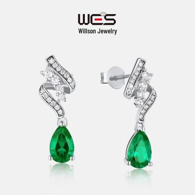 S925 Silver Teardrop Emerald Earrings for Women - Streamlined Fashion Design
