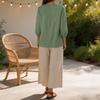 Women Embroidered Lace Loose Fit Three Quarter Sleeve Top and Wide Leg Pants Two Piece Set Casual Outfit Suit