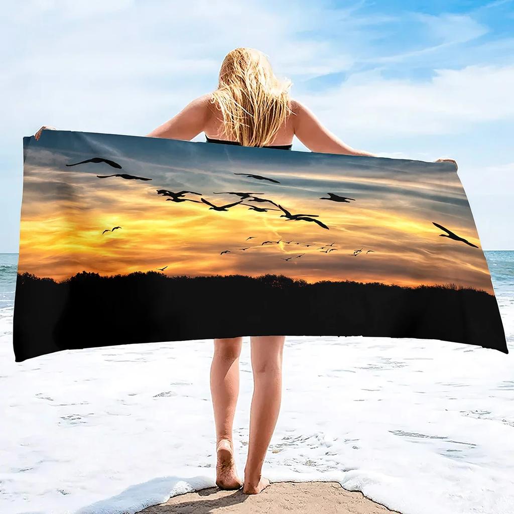 Beach Towels Retro Autumn Spring Birds Soft Towel Multipurpose Bathroom Beach Towel Oversized Beach Blanket Sand Free Towel
