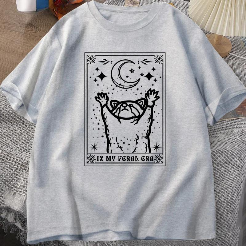 In My Feral Era Raccoon T Shirt Mystical Racoon Tshirt Tarot Card Print T-shirt Summer Short Sleeve Tee Shirt Women Clothes
