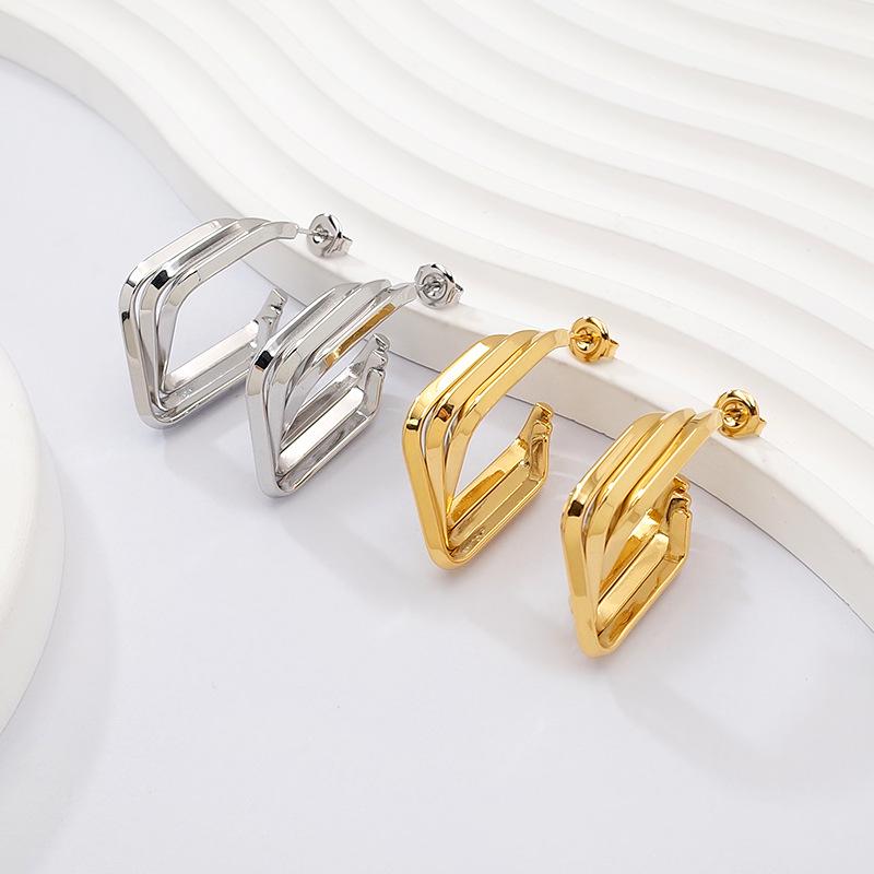 2025 Fashionable Titanium Steel Gold Cross-Border Geometric Earrings: Lightweight, Luxurious & Versatile for Women