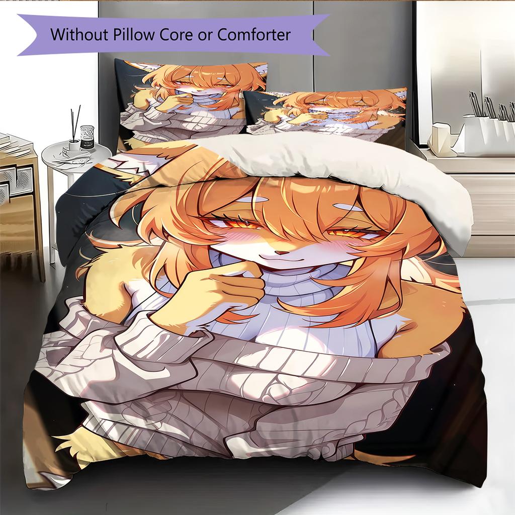 Anime Pattern Bedding Quilt Set Quilt Cover Pillowcase Home Decoration Birthday Gift (1 * Duvet Cover + 2 * Pillowcase, Without Core)