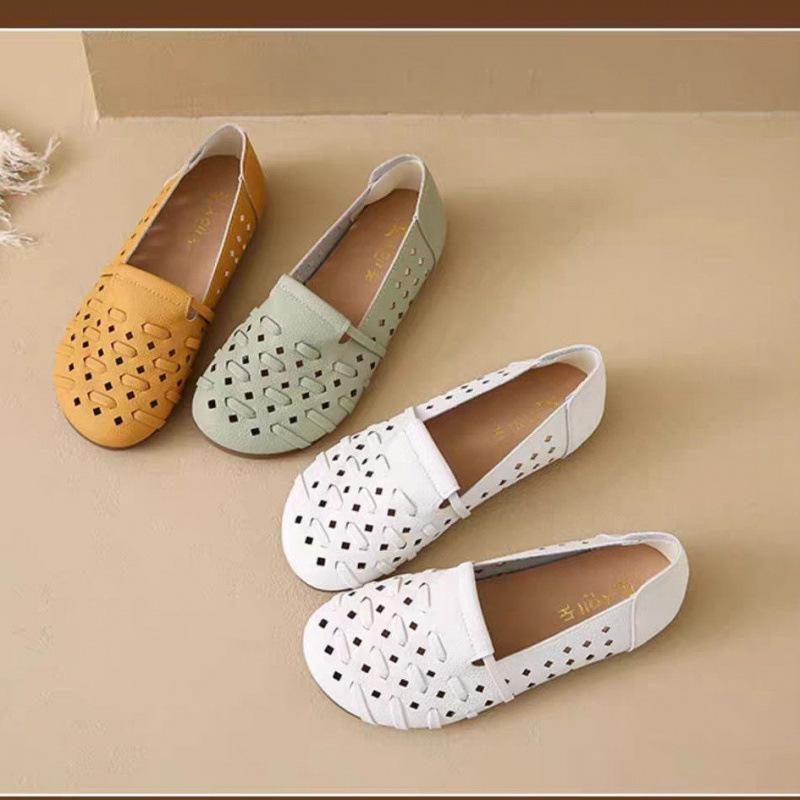 Retro Soft-soled Single Shoes for Women's Summer New Hollow and Breathable Casual Flat Bottom Comfortable One Pedal