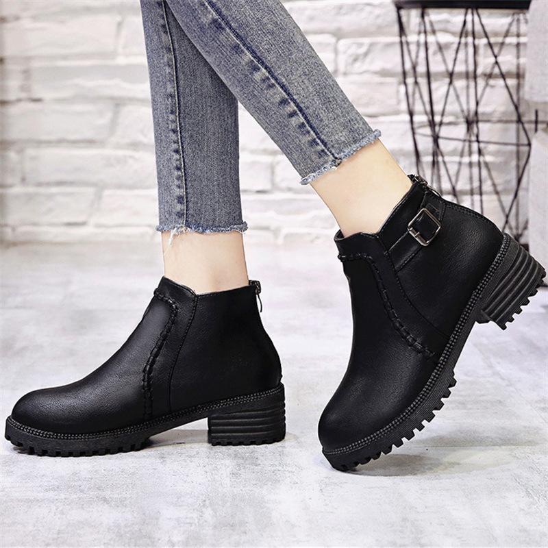Large Size Shoes Women Thick Sole Mid-heel Ankle Boots Women 2025 New Women Thick Heel Women's Boots Botas De Mujer