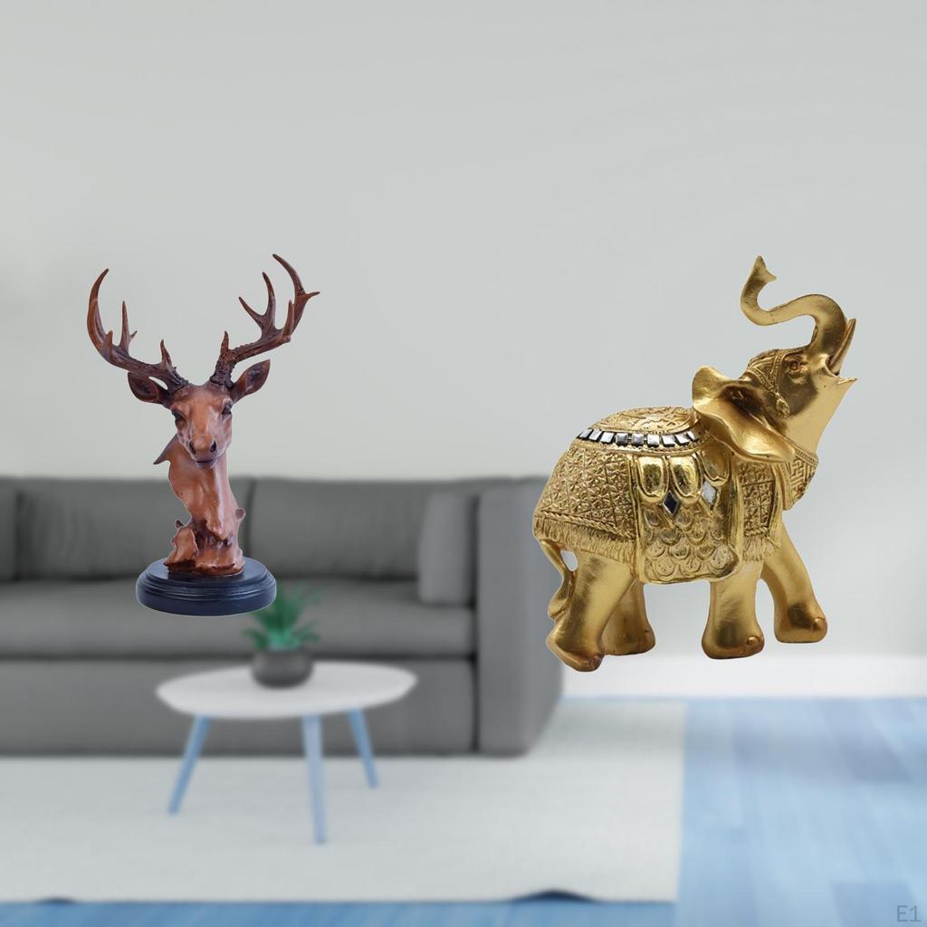 Resin Animal Sculpture Deer Elephant Figurine Decorative Ornament for Home Bedroom Shelf Desk